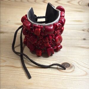 Lucky Brand Red Beaded Statement Bracelet